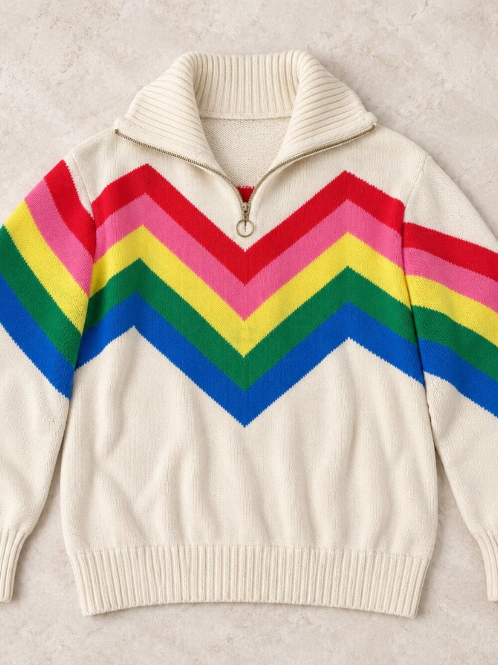 Show Me Your Mumu Weston Rainbow Chevron Half-Zip Sweater Oversized M - Picture 2 of 3